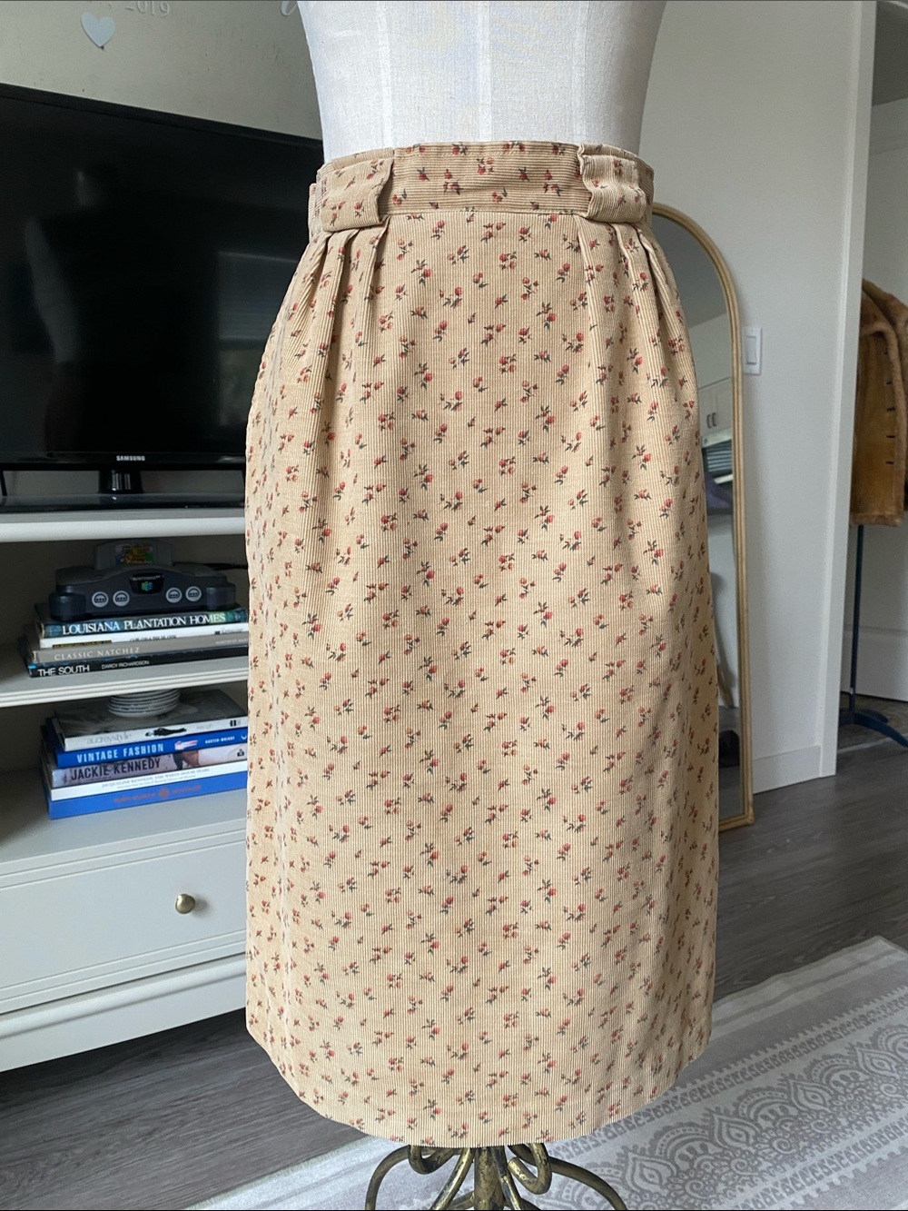 Vintage 1970s Floral Corduroy Skirt